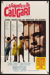 8b216 CABINET OF CALIGARI Spanish/U.S. 1sh '62 Robert Bloch, it shocks the unshockables!