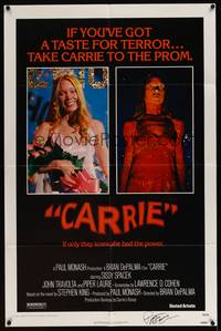 8b218 CARRIE signed 1sh '76 by both Sissy Spacek & Piper Laurie, images before & after prom!