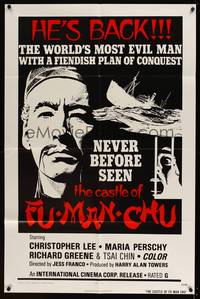 8b219 CASTLE OF FU MANCHU 1sh '72 art of Asian villain Christopher Lee, directed by Jess Franco!