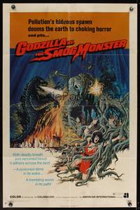 8b331 GODZILLA VS. THE SMOG MONSTER 1sh '72 Gojira tai Hedora, Toho Japanese sci-fi, cool art!