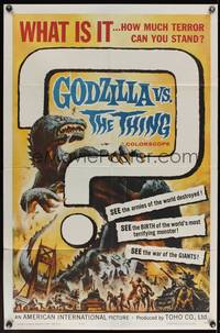 8b332 GODZILLA VS. THE THING 1sh '64 Toho sci-fi, best monster art, how much terror can you stand!