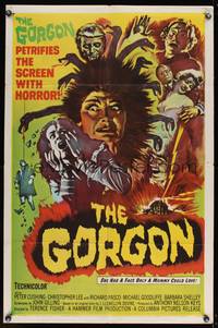 8b336 GORGON 1sh '64 she had a face only a mummy could love, petrifies the screen with horror!