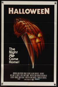 8b338 HALLOWEEN green ratings 1sh '78 John Carpenter classic, great Bob Gleason jack-o-lantern art!