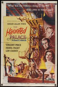 8b343 HAUNTED PALACE 1sh '63 Vincent Price, Lon Chaney, Edgar Allan Poe, cool horror art!