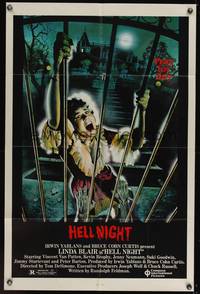 8b347 HELL NIGHT 1sh '81 artwork of Linda Blair trying to escape haunted house by Jarvis!