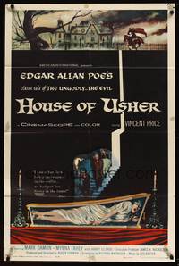 8b360 HOUSE OF USHER 1sh '60 Edgar Allan Poe's tale of the ungodly & evil, art by Reynold Brown!