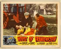 8b089 HOUSE OF FRANKENSTEIN LC #6 R50 Boris Karloff & Naish by fallen Elena Verdugo by wagon!