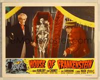 8b088 HOUSE OF FRANKENSTEIN LC #8 R50 Boris Karloff & J. Carroll Naish display skeleton in coffin!