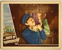 8b086 HOUSE OF FRANKENSTEIN LC '44 crazy bearded Boris Karloff chokes guard through cell door!