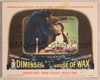 8b092 HOUSE OF WAX  LC #7 '53 cool 3-D image of cloaked man about to choke pretty girl in bed!