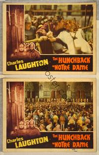 8b947 HUNCHBACK OF NOTRE DAME 2 LCs '39 Maureen O'Hara, Edmond O'Brien, plus cathedral!