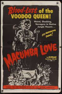 8b412 MACUMBA LOVE 1sh '60 weird, shocking savagery in native jungle haunts the voodoo queen!