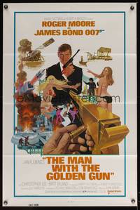 8b419 MAN WITH THE GOLDEN GUN east hemi 1sh '74 art of Roger Moore as James Bond by Robert McGinnis