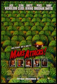 8b420 MARS ATTACKS! advance 1sh '96 directed by Tim Burton, great image of many alien brains!