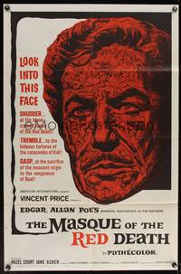 8b421 MASQUE OF THE RED DEATH  1sh '64 cool montage art of Vincent Price by Reynold Brown!