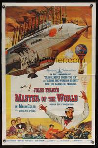 8b422 MASTER OF THE WORLD 1sh '61 Jules Verne, Vincent Price, cool art of enormous flying machine!