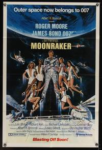 8b433 MOONRAKER advance 1sh '79 art of Roger Moore as James Bond & sexy babes in space by Gouzee!