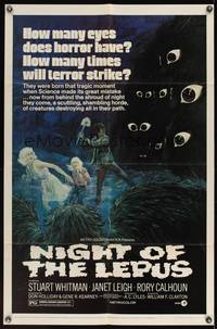 8b442 NIGHT OF THE LEPUS 1sh '72 cool monster art, how many eyes does horror have!