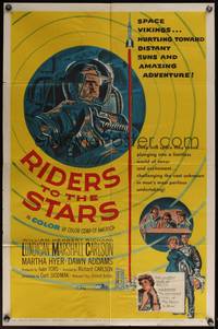 8b527 RIDERS TO THE STARS 1sh '54 William Lundigan has broken into outer space w/gravity zero!