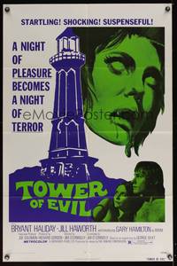 8b671 TOWER OF EVIL 1sh '72 a night of pleasure becomes a night of terror, cool lighthouse image!