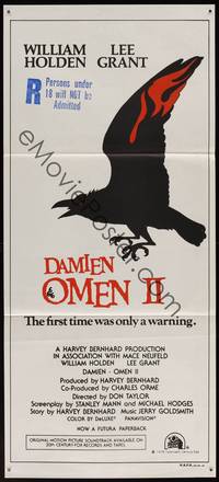 8c278 DAMIEN OMEN II Aust daybill '78 William Holden, Lee Grant, cool art of demonic crow!