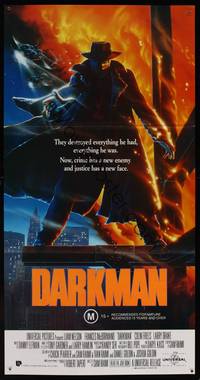 8c279 DARKMAN Aust daybill '90 Sam Raimi, cool artwork of masked hero Liam Neeson!