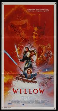 8c345 WILLOW Aust daybill '88 George Lucas & Ron Howard directed, fantasy art by Bysouth!