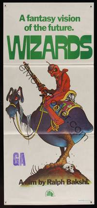 8c346 WIZARDS Aust daybill '77 Ralph Bakshi directed animation, cool fantasy art by William Stout!