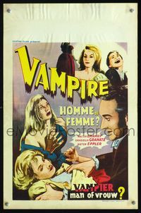 8c235 CURSE OF THE BLOOD-GHOULS Belgian '62 cool close up art of female vampires!