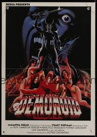 8c573 DEMONOID 14x20 video poster '81 art of sexy half-naked girls with demon by Jim Passey!