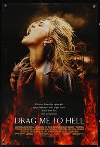 8c510 DRAG ME TO HELL DS advance 1sh '09 Sam Raimi horror, Lohman being dragged down into flames!