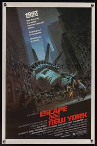 8c468 ESCAPE FROM NEW YORK 1sh '81 John Carpenter, art of decapitated Lady Liberty by Barry E. Jackson!