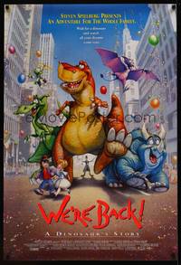 8c565 WE'RE BACK: A DINOSAUR STORY int'l 1sh '93 cool cartoon artwork of dinosaurs in a parade!