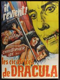 8d105 SCARS OF DRACULA French 1p '70 great close up art of vampire Christopher Lee, Hammer horror!