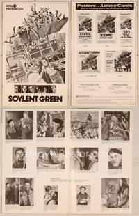 8d207 SOYLENT GREEN pressbook '73 art of Charlton Heston trying to escape riot control by Solie!