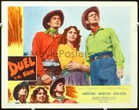 8j231 DUEL IN THE SUN LC R54 best close up of Jennifer Jones, Gregory Peck & Joseph Cotten!