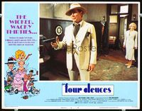 8j291 FOUR DEUCES LC #8 '75 Jack Palance pointing gun in white suit, Carol Lynley behind him!