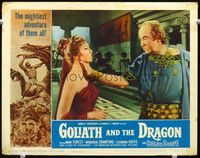 8j326 GOLIATH & THE DRAGON LC #1 '60 close up of Broderick Crawford choking sexy Eleonora Ruffo!