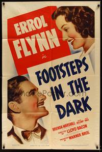 8t311 FOOTSTEPS IN THE DARK 1sh '41 Errol Flynn, Brenda Marshall, Ralph Bellamy, Alan Hale!