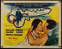 9a475 KEY style B 1/2sh '58 Carol Reed, close up kiss art of William Holden & sexy Sophia Loren!