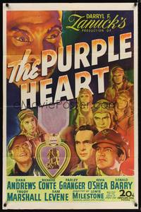 9d692 PURPLE HEART 1sh '44 cool artwork of Dana Andrews, Richard Conte, Sam Levene!