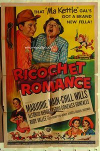 9d723 RICOCHET ROMANCE 1sh '54 Marjorie Main, Chill Wills, Ma Kettle's got a brand new fella!