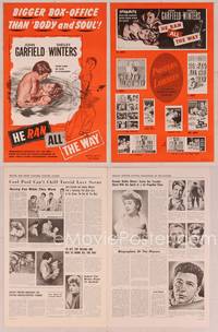 9f252 HE RAN ALL THE WAY pressbook '51 John Garfield & Shelley Winters, a dynamite kind of love!