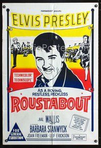 9j567 ROUSTABOUT Aust 1sh R60s close-up art of Elvis Presley at a fair!