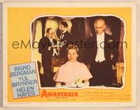 9k156 ANASTASIA LC #6 '56 Ingrid Bergman, Yul Brynner & Akim Tamiroff watching play!