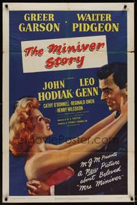 9p503 MINIVER STORY 1sh '50 artwork of pretty Greer Garson embracing Walter Pidgeon!