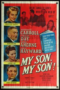 9p529 MY SON MY SON style A 1sh R48 Madeleine Carroll, Laraine Day, Brian Aherne, Charles Vidor!