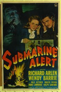 9p829 SUBMARINE ALERT style A 1sh '43 Richard Arlen, Wendy Barrie, Nils Asther, cool explosion art!