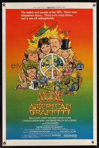 9v326 MORE AMERICAN GRAFFITI style C 1sh '79 Ron Howard, great cast montage art by William Stout!