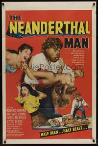 9v336 NEANDERTHAL MAN 1sh '53 great wacky monster image, nothing could keep him from his woman!